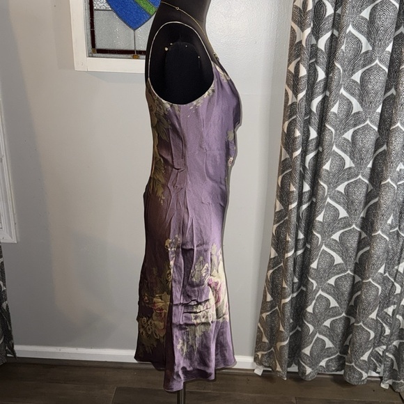 Dusty Purple 100% Silk Floral Midi Dress SZ 6 - Picture 7 of 11